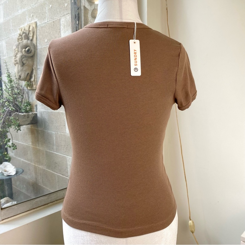 Sundry Ribbed 2 Piece Top Set, Puff Sleeve Turtleneck XS + Fitted Tee S NWT - Picture 12 of 15